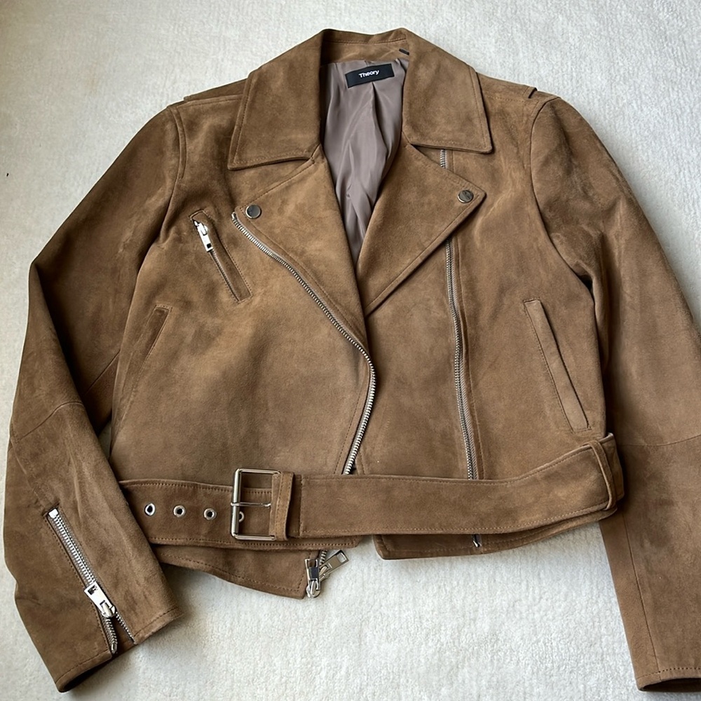 Like new Theory brown suede leather moto motorcycle jacket size medium m
